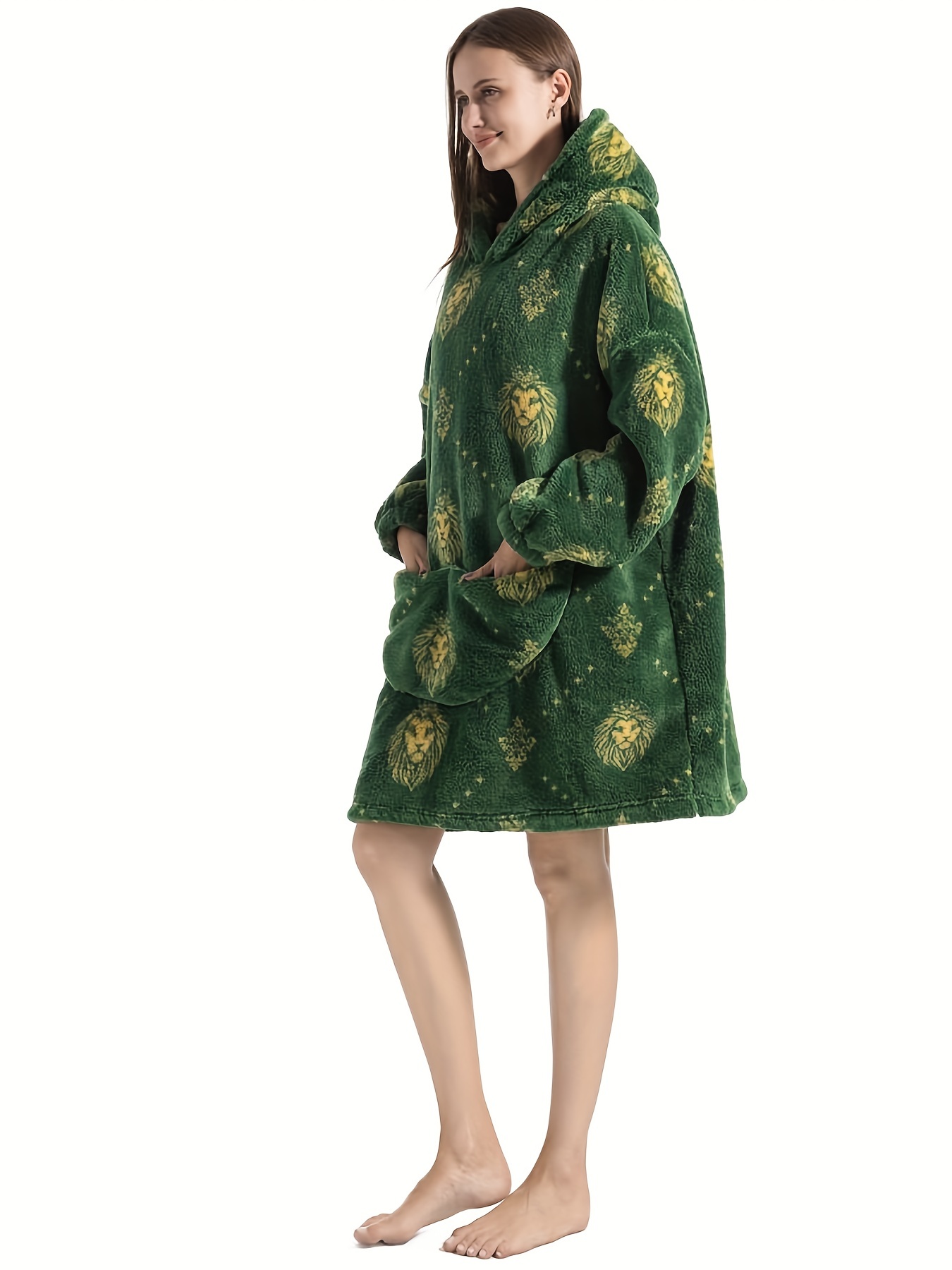 Shark Pattern Fluffy Fleece Long Sleeve Hooded Wearable Blanket