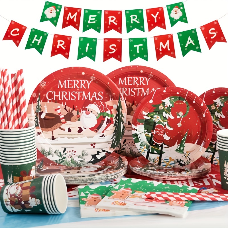 Christmas Paper Plates Red Santa Claus Dinnerware - Temu