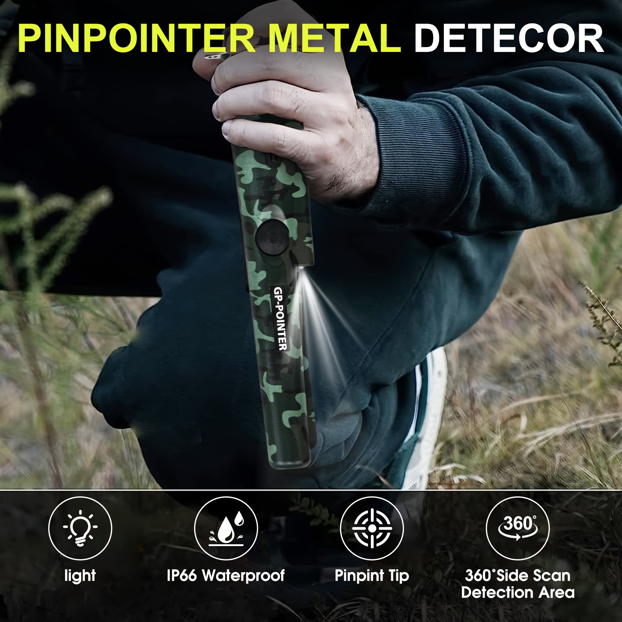 Metalldetektor Pinpointer,360° Scan Tragbar Metalldetektor IP66
