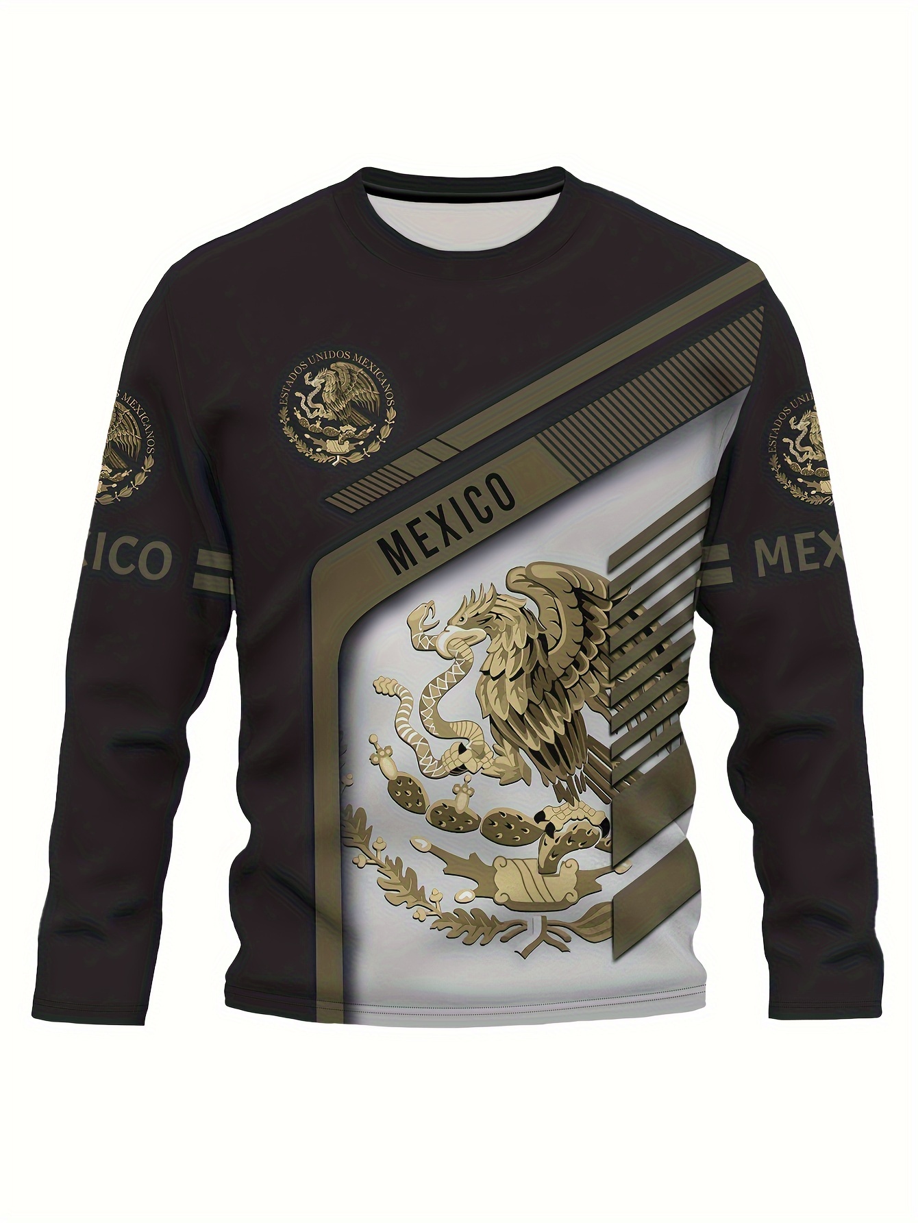 Estampado Diseño Mexicano Azteca Camisetas Manga Larga - Temu