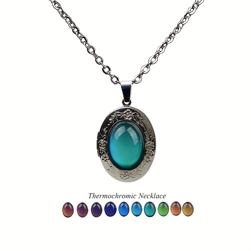 Silver Oval Mood Stone Locket Pendant Necklace