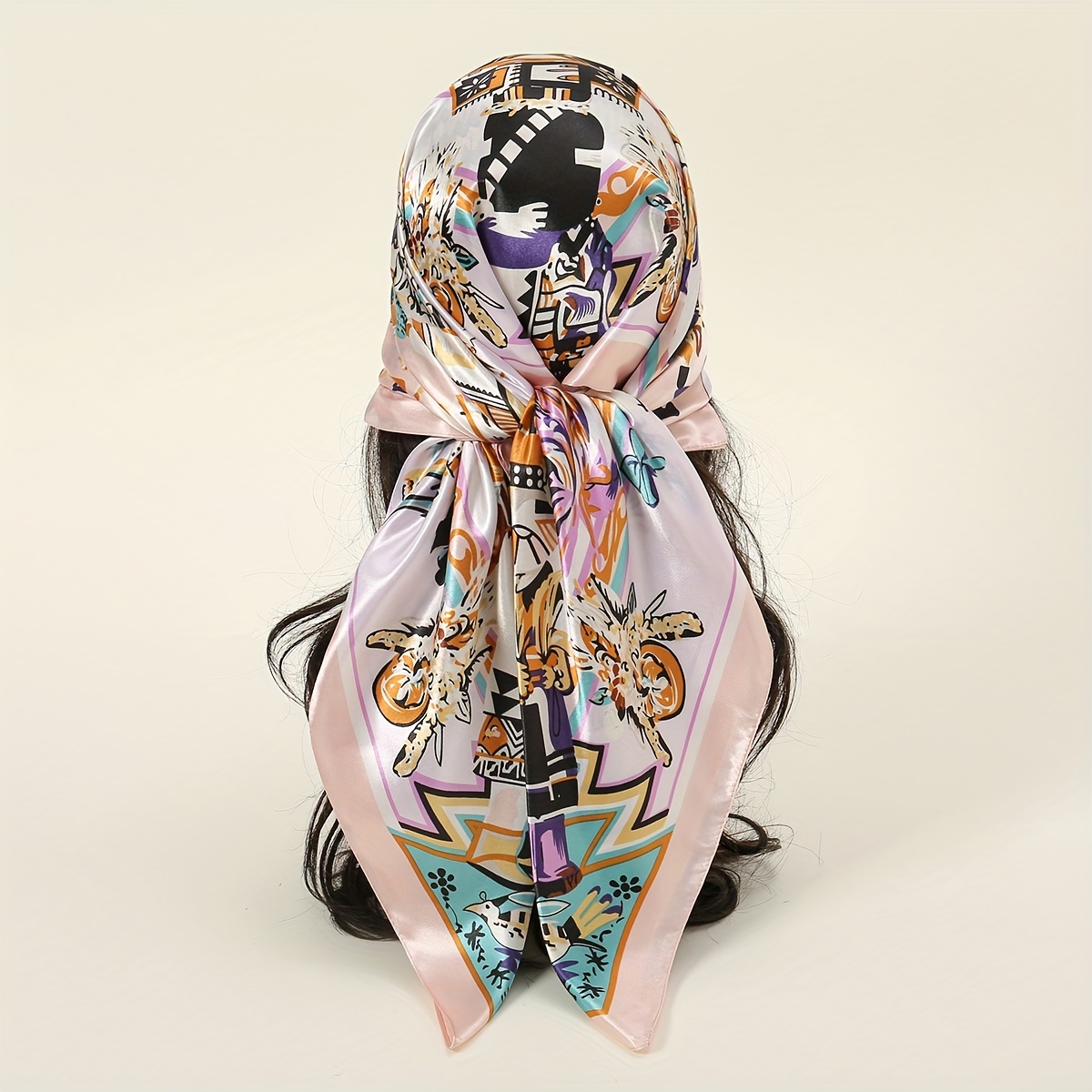 Classic Print Square Scarf Bandana Boho Satin Neckerchief Shawl