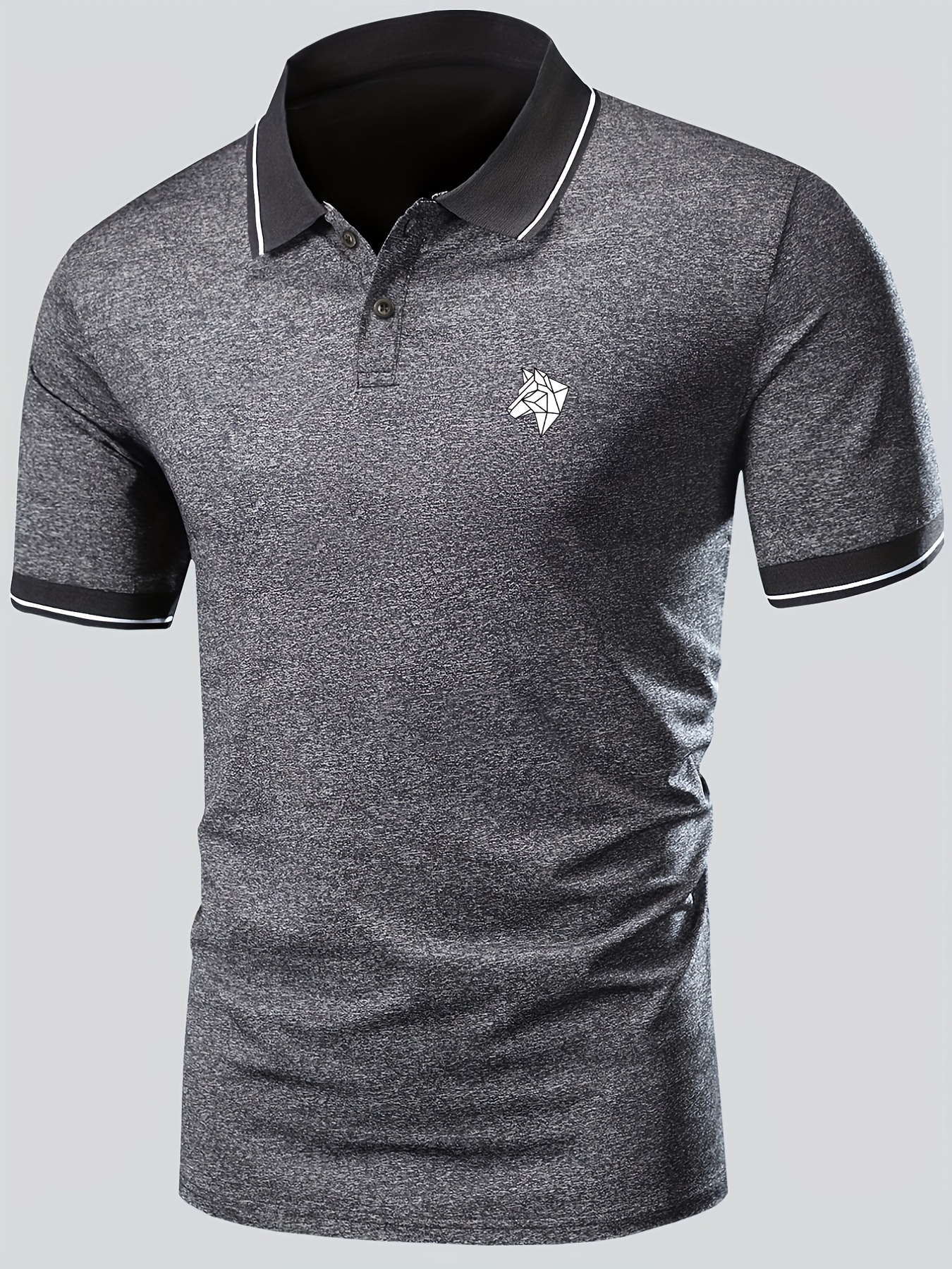 stylish wolf print mens casual button up short sleeve lightweight polo shirt mens polo for summer tops for men