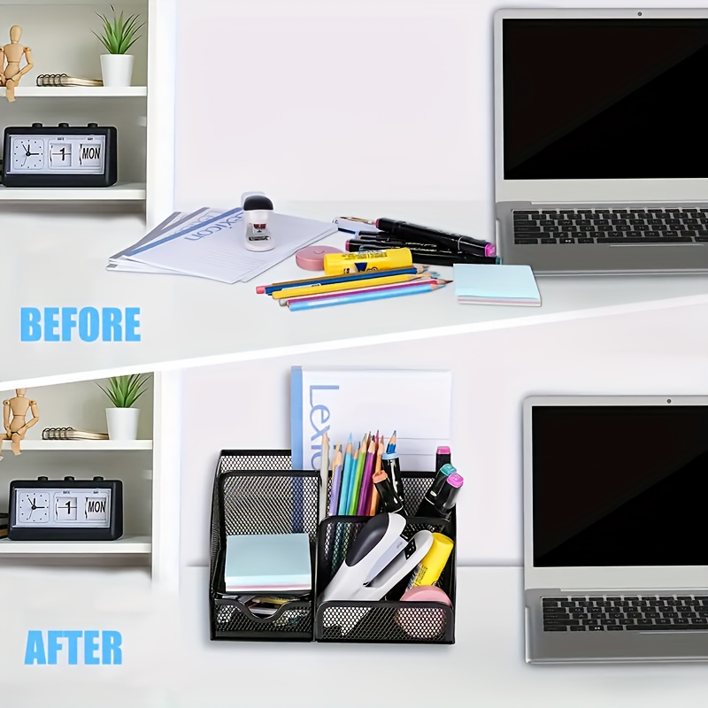 Office Desktop Organizer With Drawer Metal Stationary Black - Temu