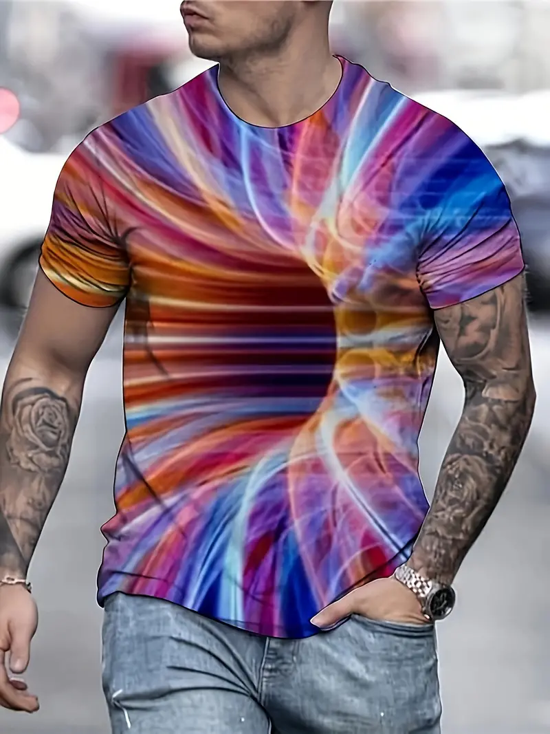 T-shirt Gráfica Masculina Elegante Com Ilusão Visual 3D Estampa