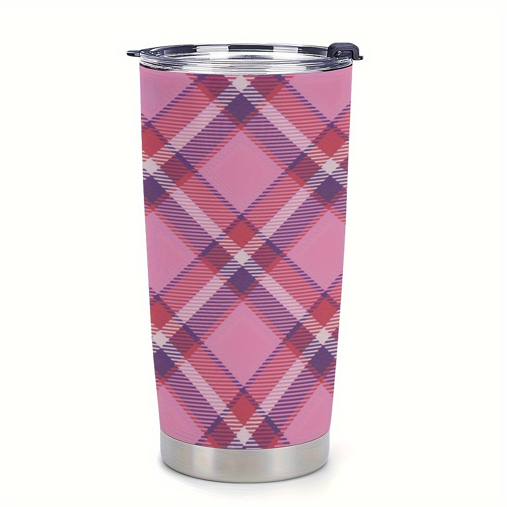 Checkered Pattern - Pink Travel Mug with Handle