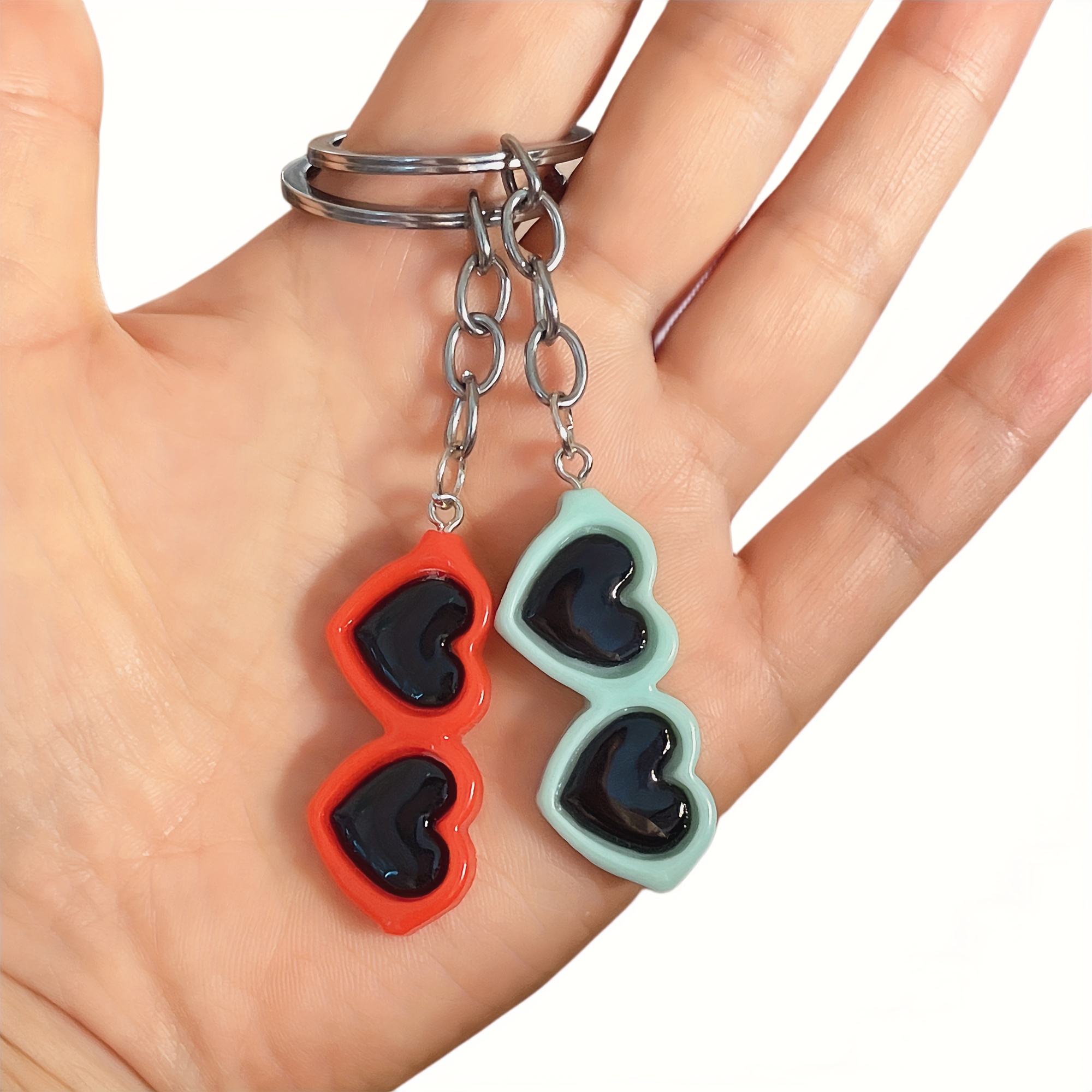 Cute Heart Glasses Keyring Trendy Cartoon Resin Keychain - Temu Australia