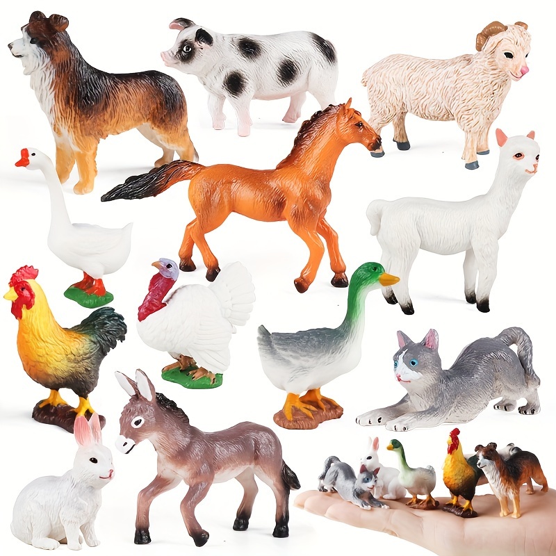 BLMHTWO Lot de 12 petits animaux de la ferme, jouets d'animaux de la ferme  avec 12 motifs différents, mini figurines réalistes en PVC pour