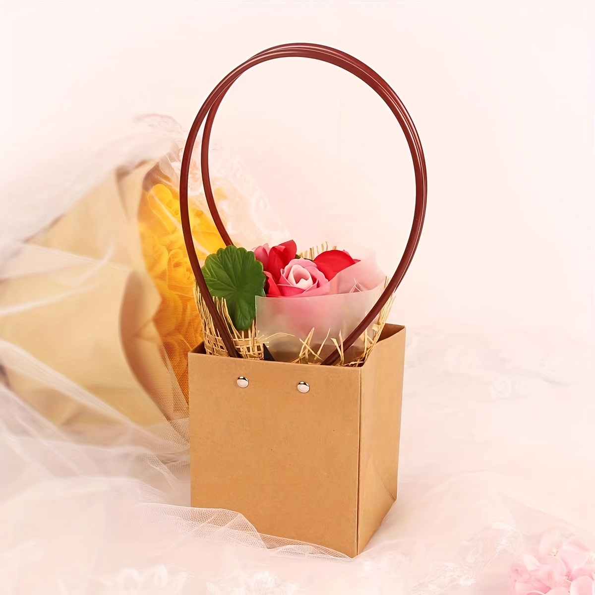 1pc Flower Paper Box Paper Flower Gift Bags With Metal Chain Bouquet  Storage Bucket Portable Handbag Bouquet Wrapping Basket For Wedding Mothers  Day - Arts, Crafts & Sewing - Temu Lithuania