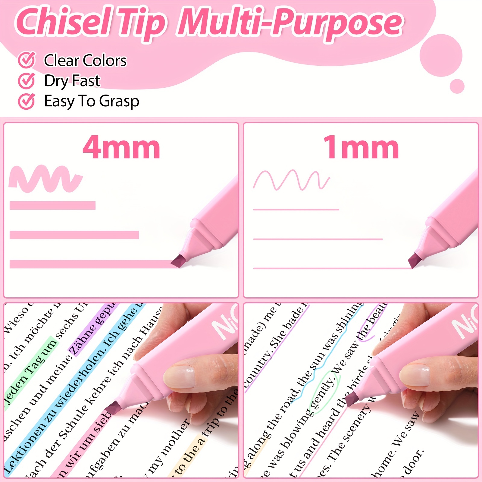 6pcs Highlighter,Chisel Tip Marker Pen, Lipstick Appearance,Assorted  Colors,Water Based,Quick Dry