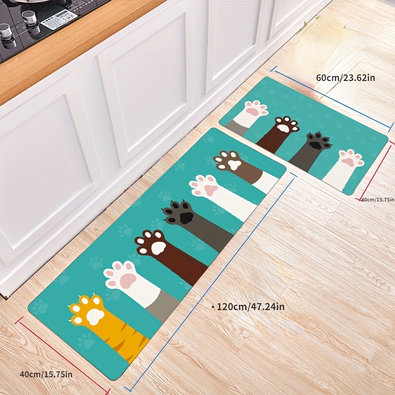 2pcs Cat Print Kitchen Rug Waterproof Non Slip