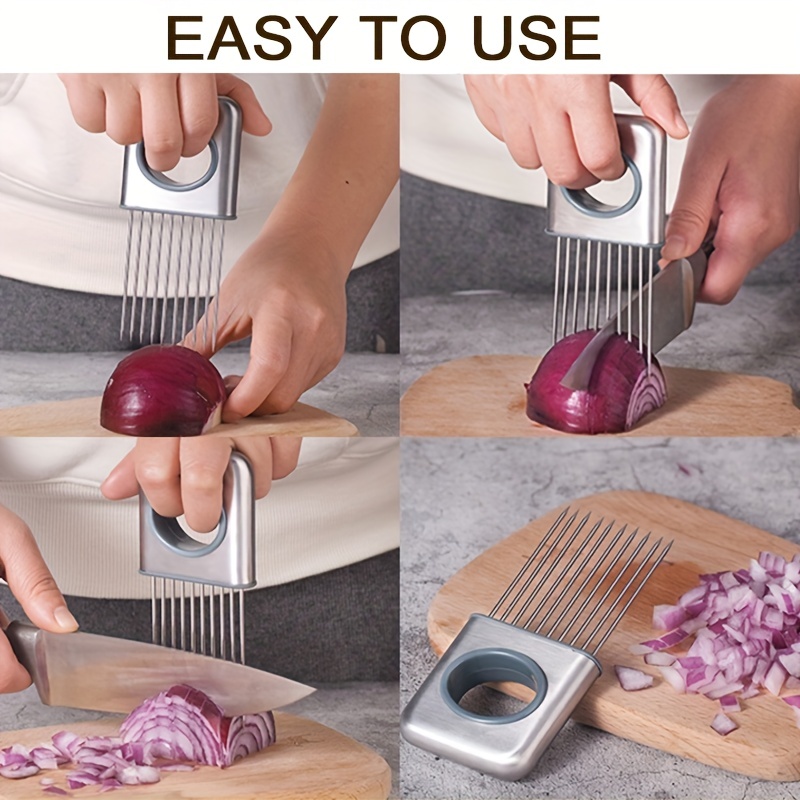 Stainless Steel Onion Holder for Slicing, Onion Slicer Cutter Chopper  Vegetable Tomato Lemon Potato Meat Slicer Tool Cutting Kitchen Gadget 