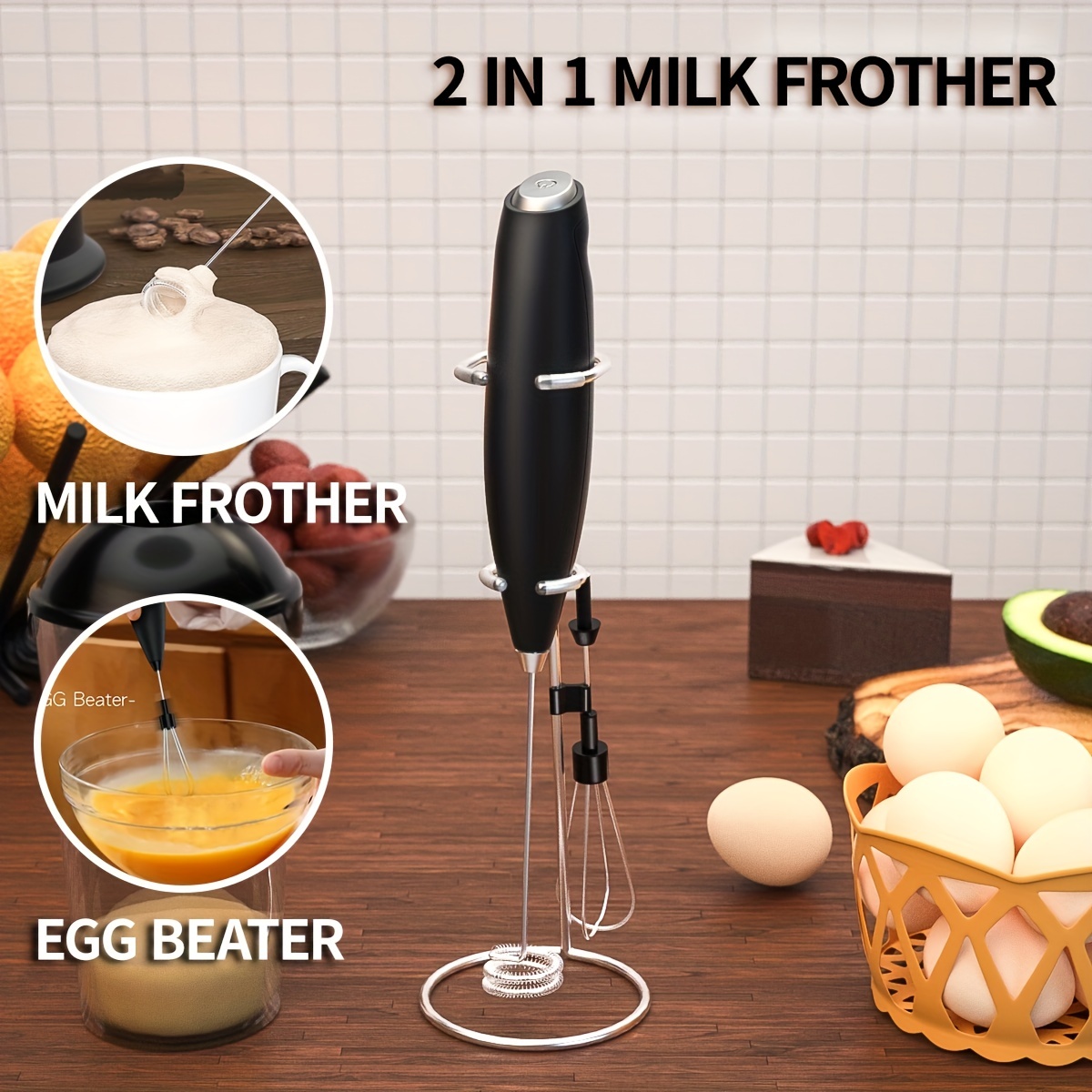 Electric Milk Frother Coffee Maker Handheld Whisk Beater Foam Maker Drink  Mixer With Stand Kitchen Milk Coffee Egg Stirring Tool