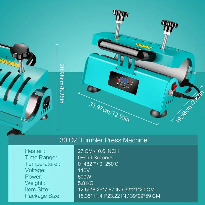 ColorSub Máquina de prensa de calor para vasos de 20 onzas y 30 onzas, 110  V, máquina de prensa de calor para sublimación, azul, para impresión DIY