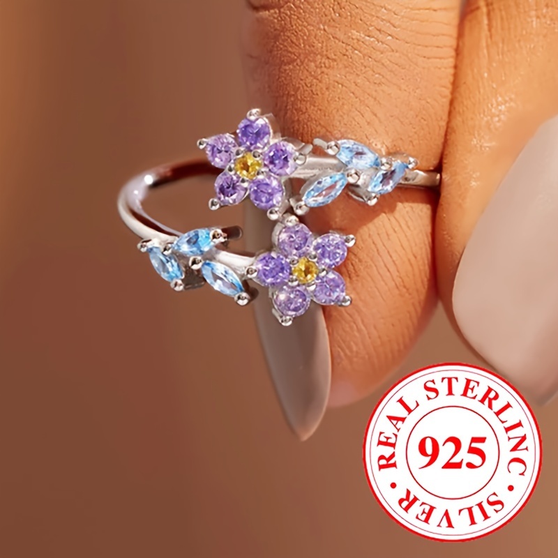 

925 Sterling Silver Wrap Ring Sparkling Flower Design Paved Shining Gemstone Symbol Of Beauty And Sweetness High Quality Adjustable Ring