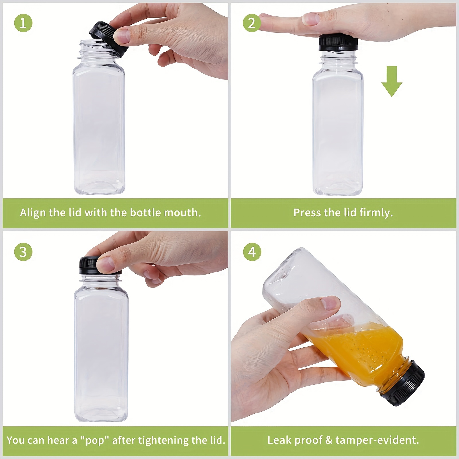 16-OZ Square Plastic Juice Bottles - Cold Pressed Clear Food Grade PET  Bottles with Tamper caps
