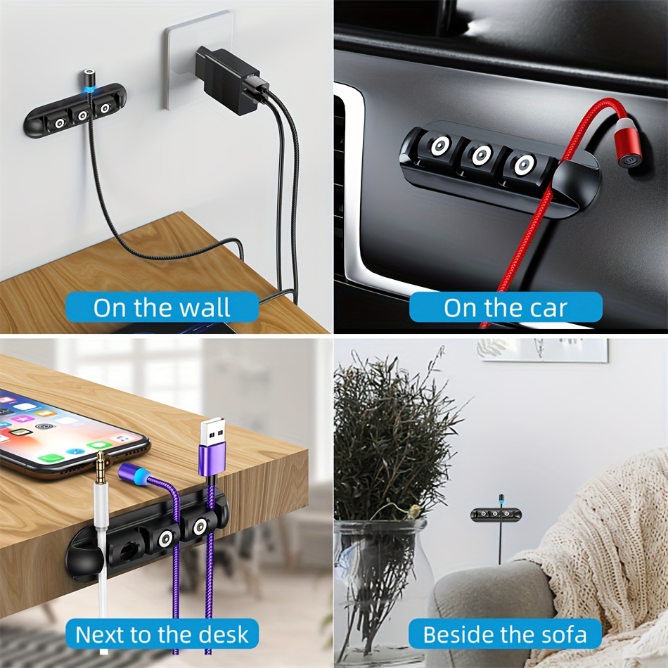 3PCS 4 Holes Magnetic Suction Head Cable Organizer Holder