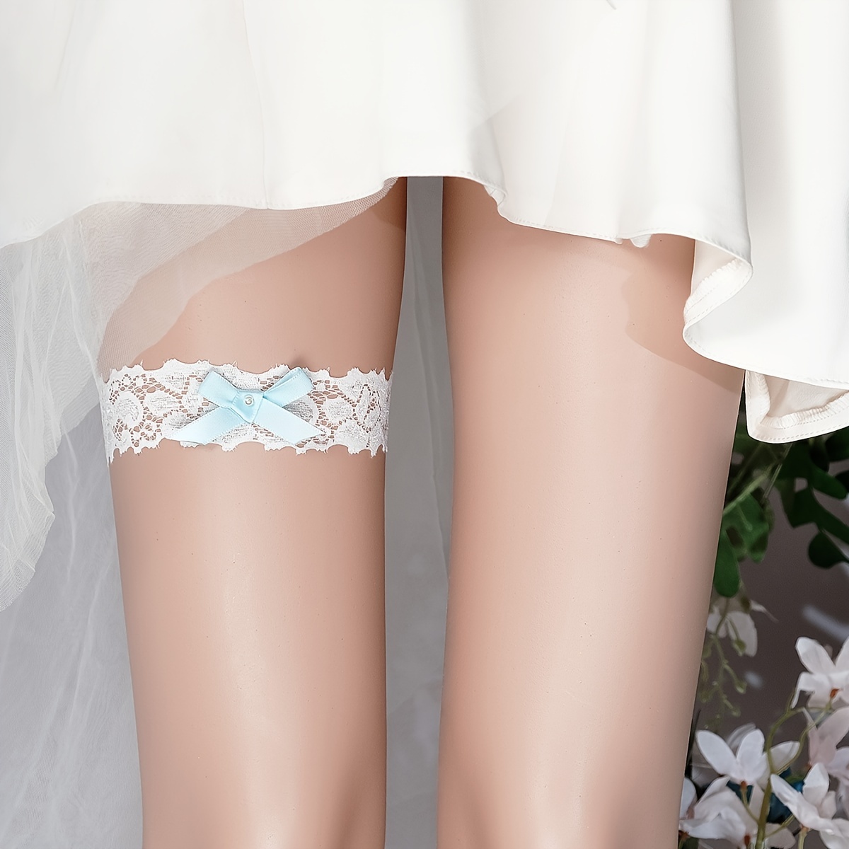 2 PCS Wedding Garter Set Black Bridal Lace Garter Belt Sexy Flower