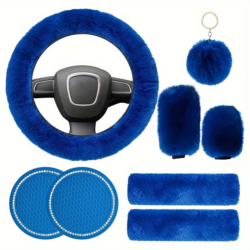 Blue Leather Steering Wheel Cover Set For Women Cute Car - Temu