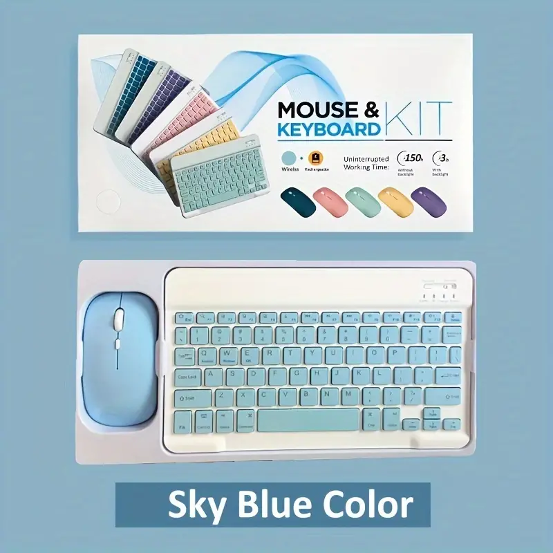 Ensemble clavier et souris sans fil Bluetooth bleu