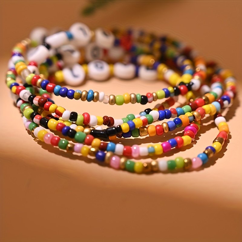 20pcs/set Colorful Beads Charm Friendship Bracelets Handmade Elastic Cord Bracelet Girl Jewelry, Jewels Accessories,Temu