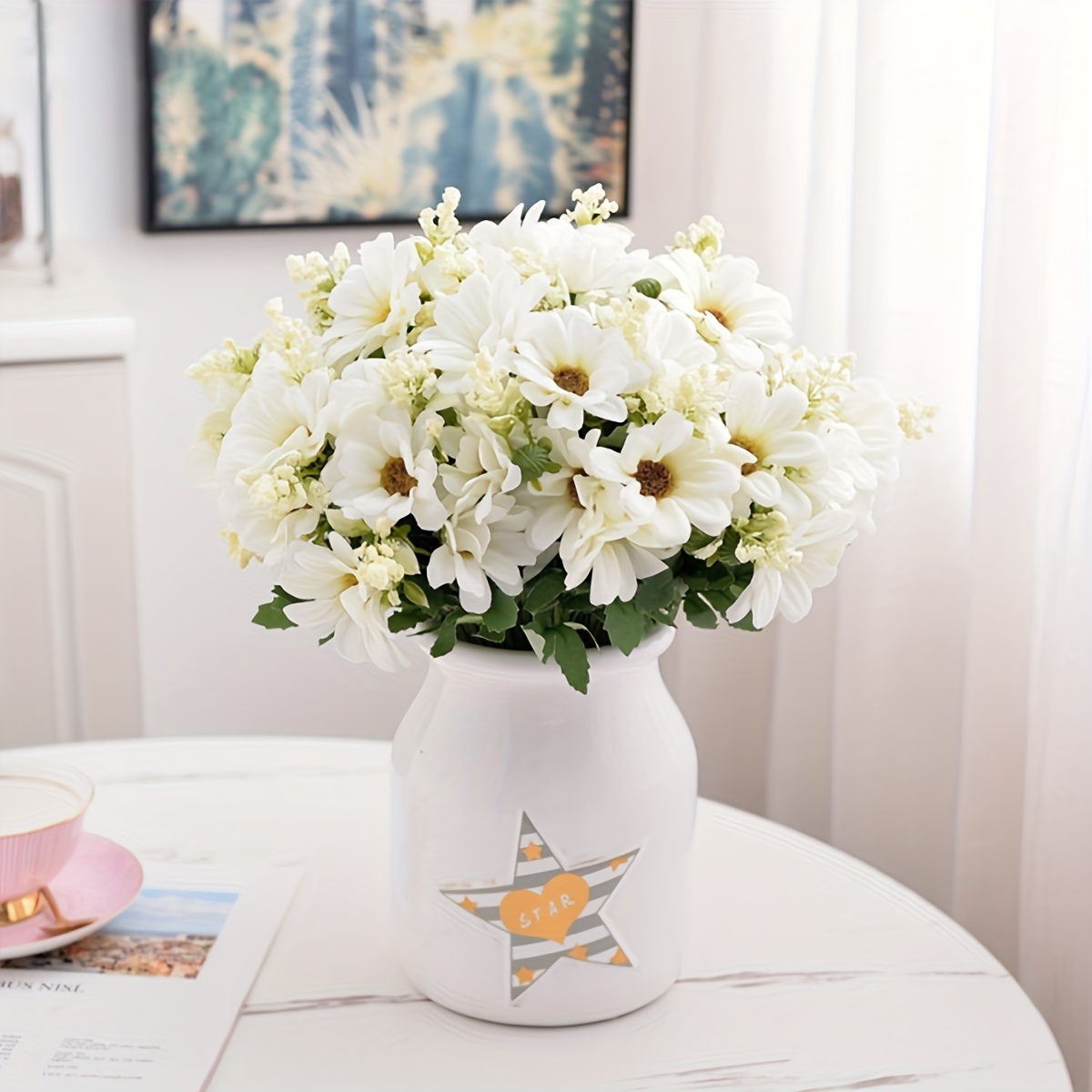 Graceful Daisy Floral Bouquet Silk Flowers: Simple Style - Temu