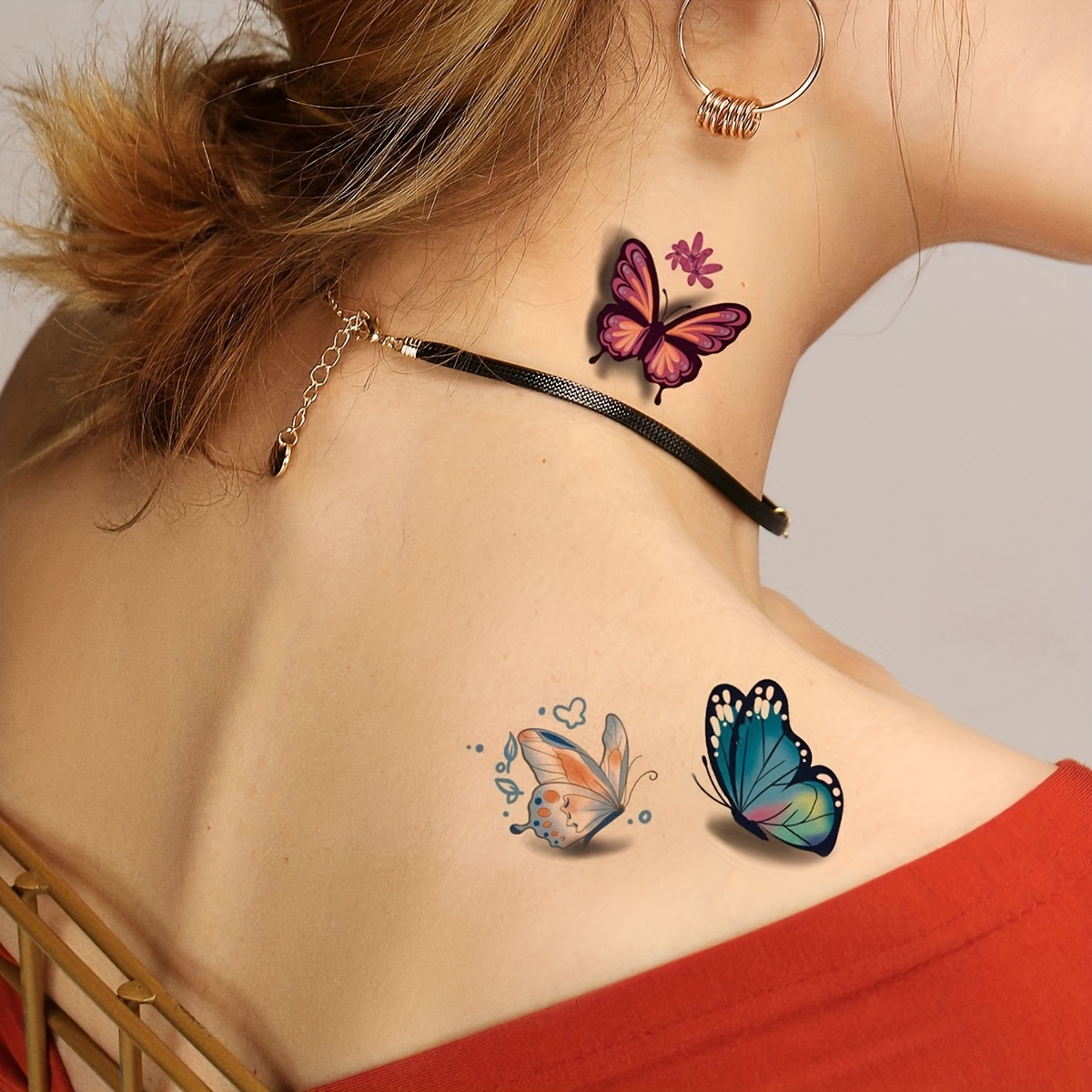 3d butterfly tattoo neck