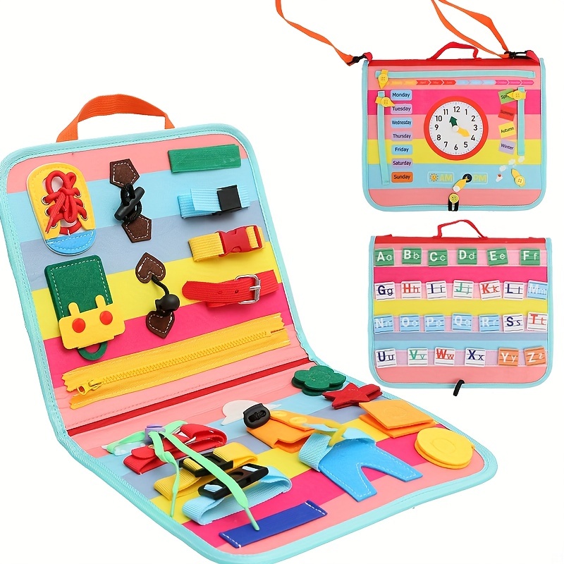 Educational Activity Developing Sensory Board Fine Basic Dress Motor Skills Busy  Board Montessori Toy for 2 Year Old Girls Boys Style F 