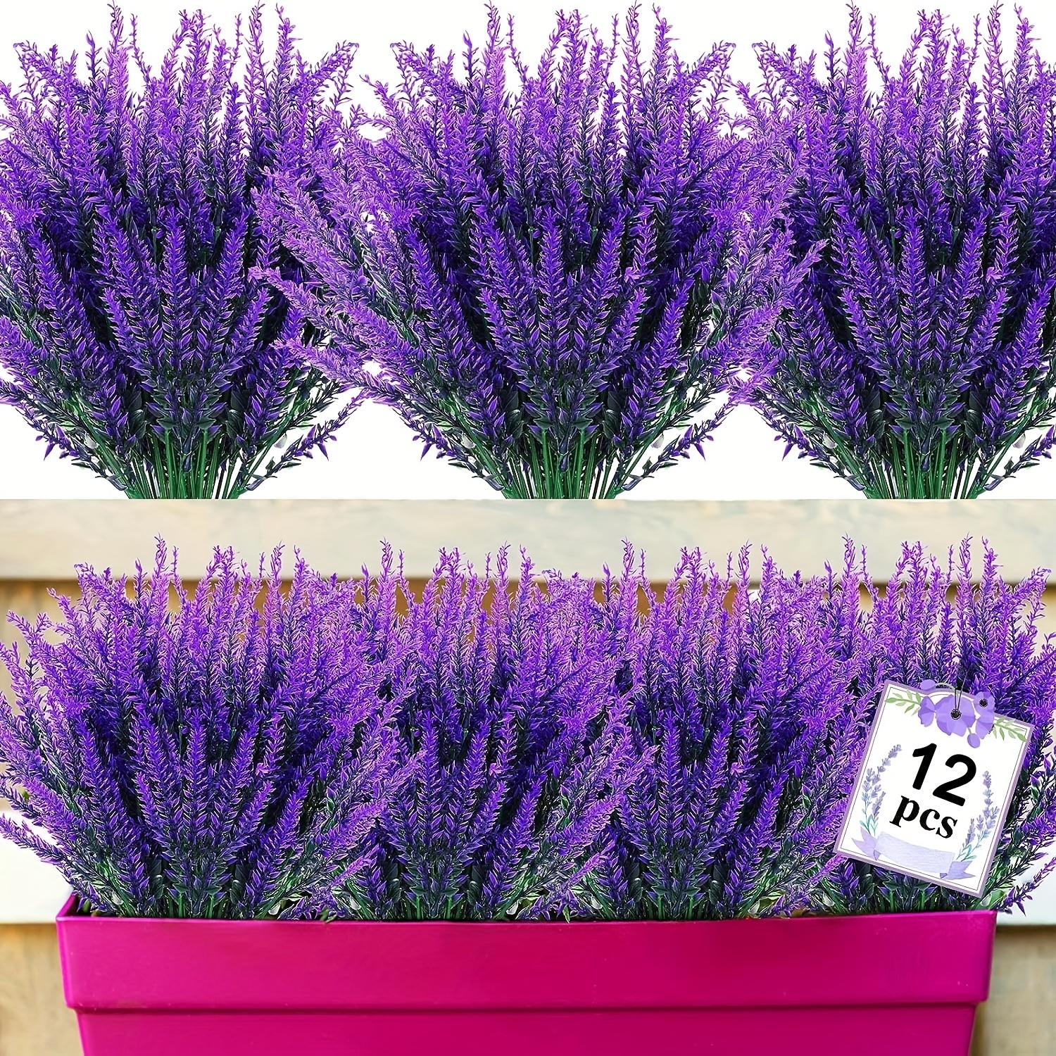 

12 Bundles De Fleurs De Lavande Artificielles Résistantes Aux UV Pour L'Extérieur, Fleurs Faux En Plastique Pour Décoration De Jardin, Porche Et Fenêtre