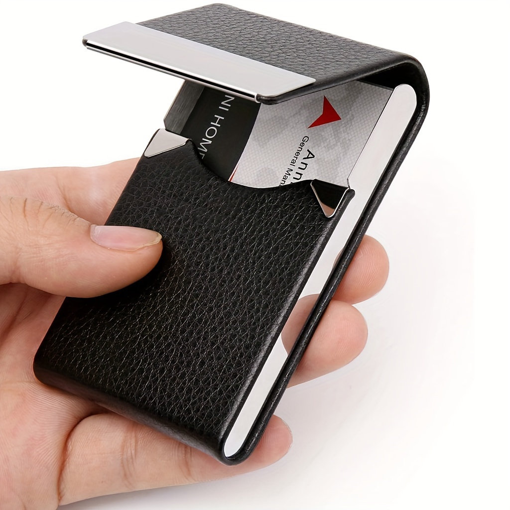 

Vintage Premium Business Card Holder, Pu Leather & Metal Flap Card Holder With Magnetic Buckle