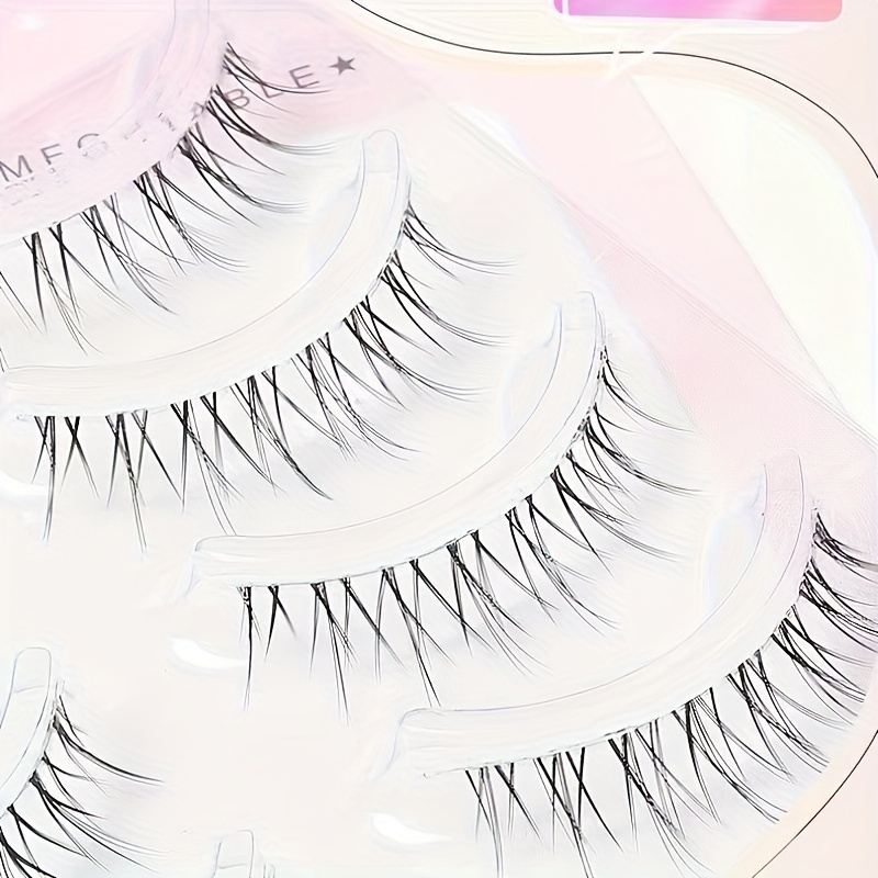 5 Pairs False Eyelashes, Transparent Stem False Eyelashes, Wavy Lashes  Extensions Manga Anime Makeup Beauty Cosmetic