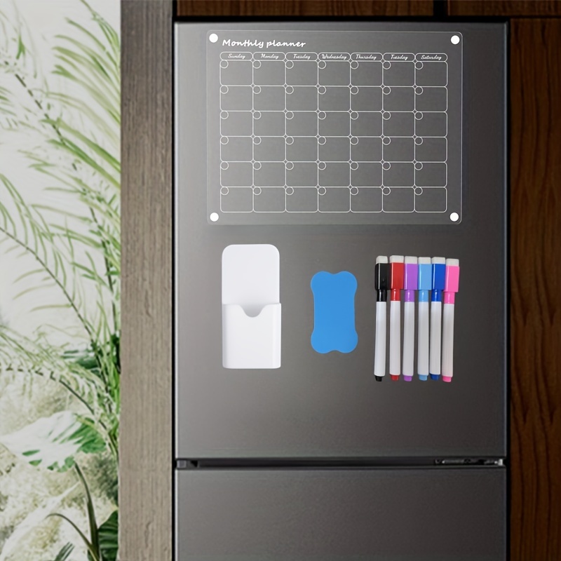 Acrylic Magnetic Dry Erase Board Calendar for Fridge 2 Pcs, 16x12 Clear  Acrylic Dry Erase Board for Refrigerator, Reusable Magnetic Monthly Planner  and Whiteboard 