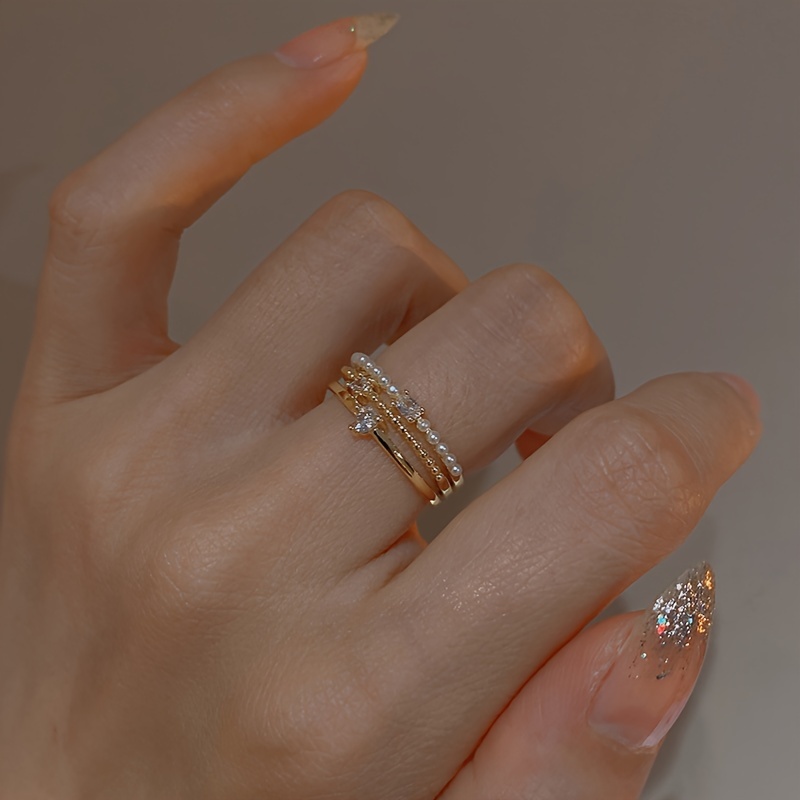 3pcs elegant stacking rings   shining zirconia in     shape   daily outfits party accessories gift for her details 2