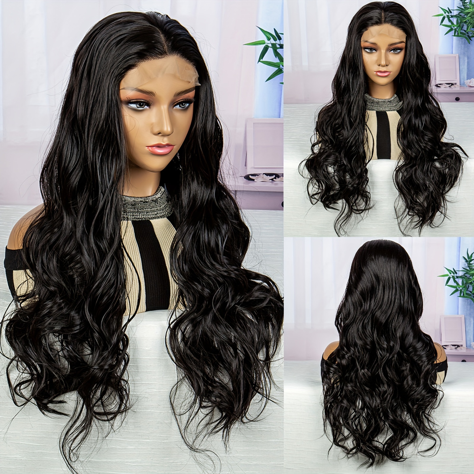 Shoulder Length Black Wig Fluffy Side Part Wig Deep Wavy Temu