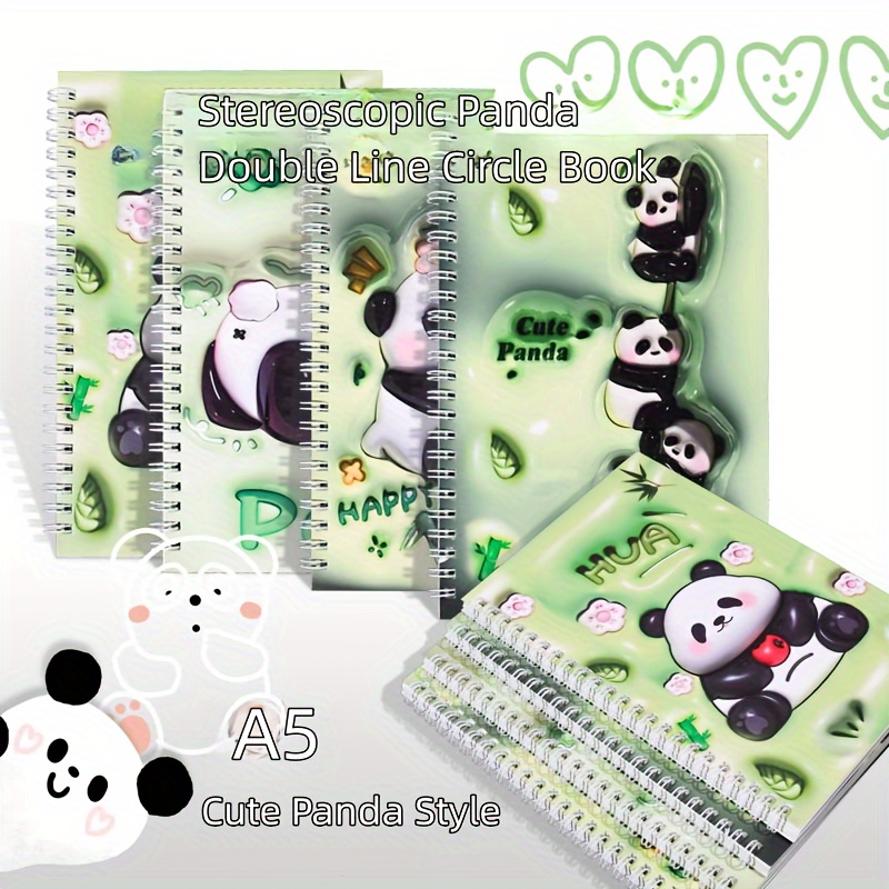 

4-piece Panda 3d Visual Notebooks With Smooth Finish And Spiral Binding