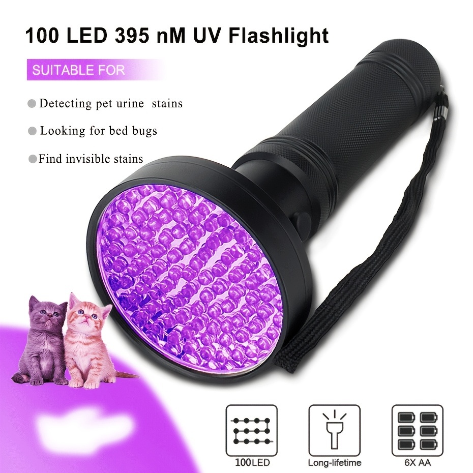 Powerful 100 Led Uv Flashlight For Pet Urine Detection - Temu