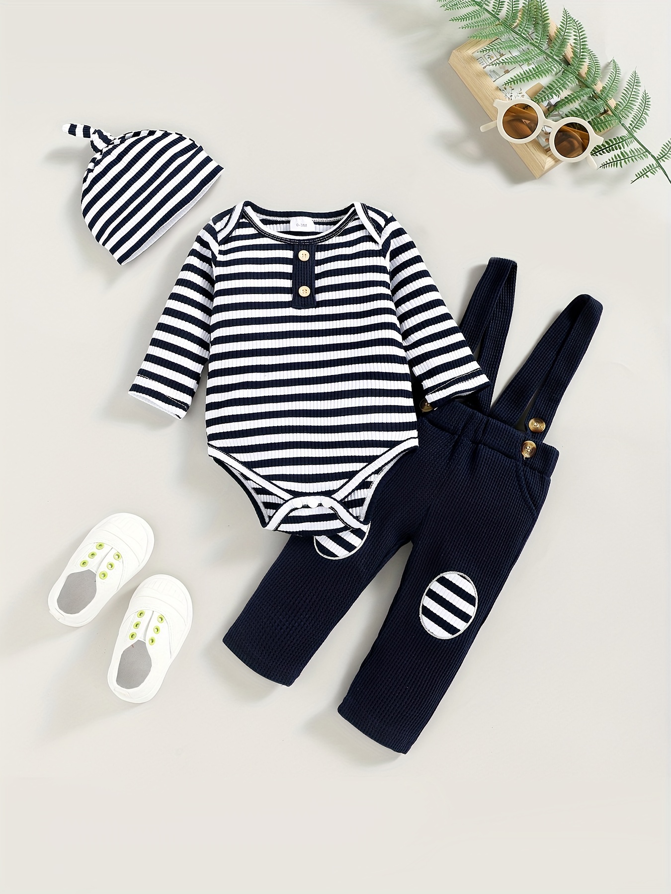 Newborn Baby Boy Clothes Infant Long Sleeve Striped Romper Solid
