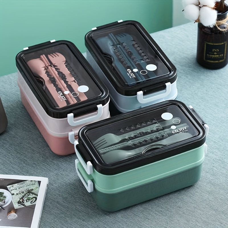 1050ml Double Layer Lunch Box w/Tableware for Outdoor Camping/Fishing