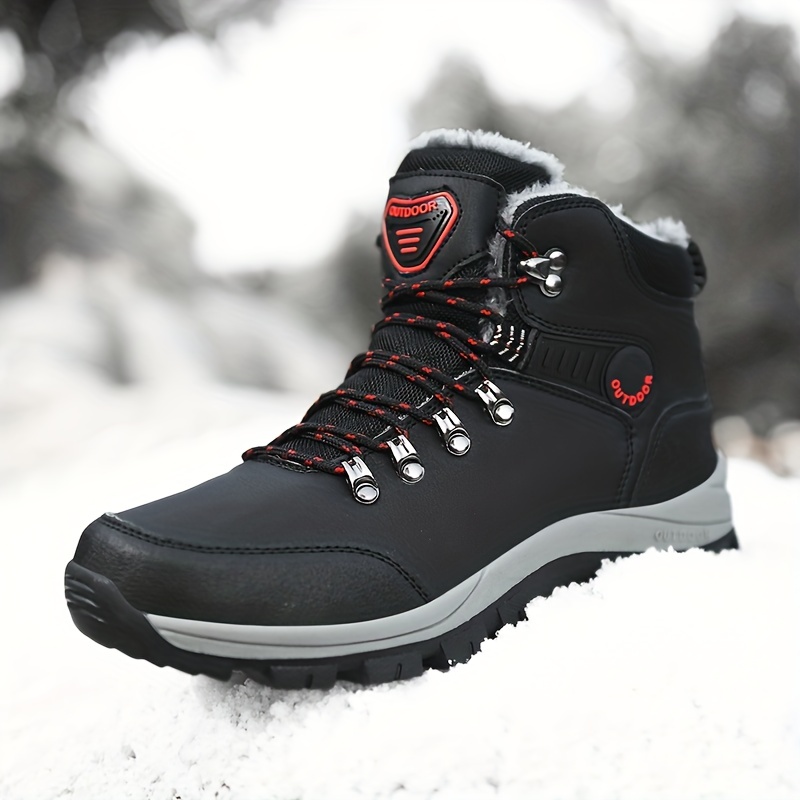 Men's Outdoor Snow Boots, Winter Thermal Shoes, Windproof Hiking Boots With  Fuzzy Lining