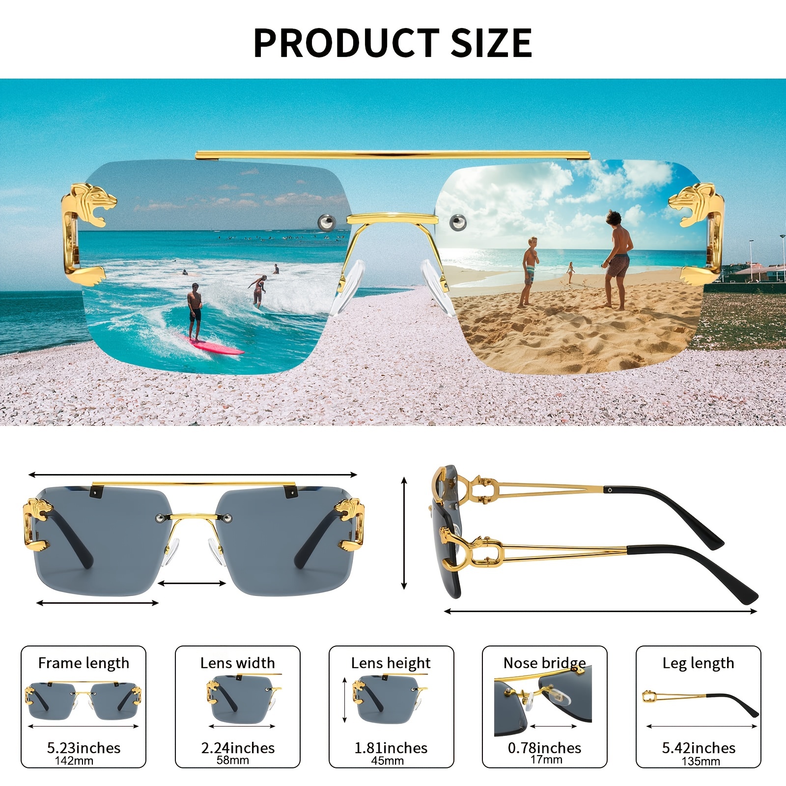 Trendy Rimless Square Tinted Lens Sunglasses Metal Frame Rectangular Y2k  Sunglasses For Men Women Party Vacation Travel Driving Decors Photo Props, Check Out Today's Deals Now