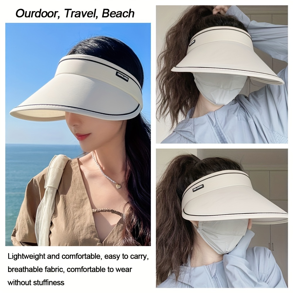 Wide Brim Sun Protection Empty Top Visor Hat Face Covering - Temu
