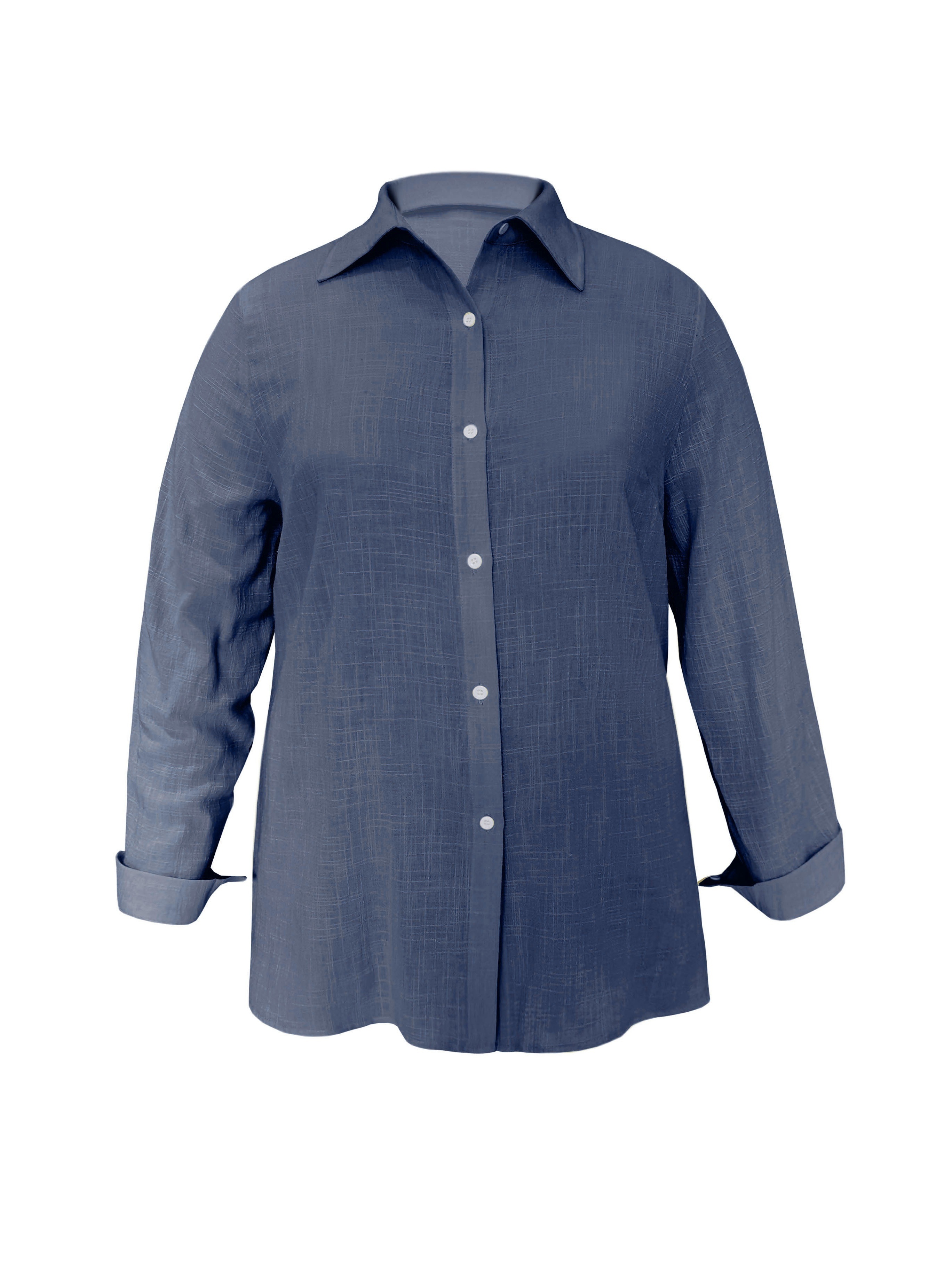 women's plus size navy blue button down shirt