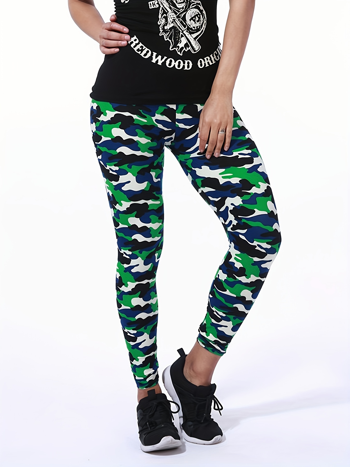 High Waist Blue Tundra Camo Print Leggings - Plus Size APH2988-P-ArmyPrint  - Stages West