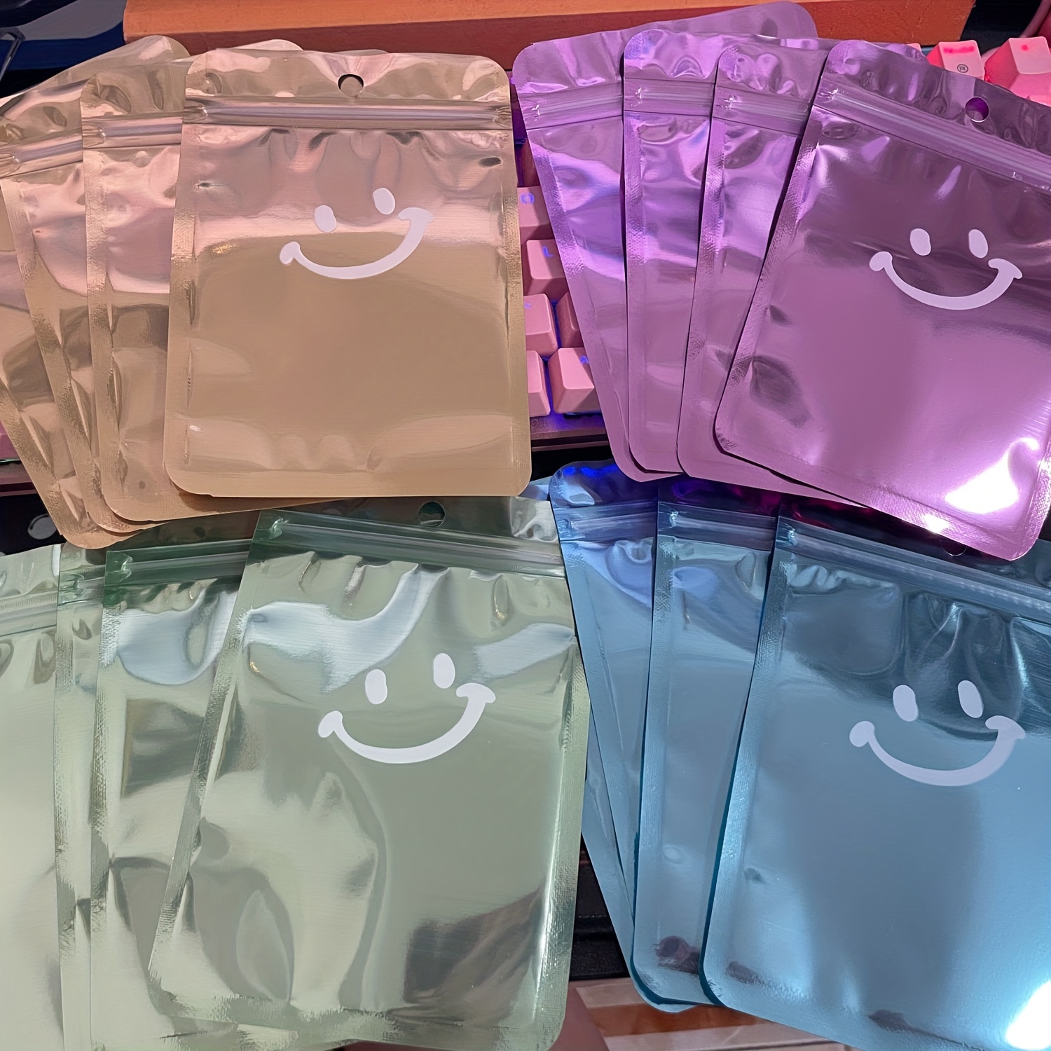 Cartoon Happy Face Transparent Aluminum Plated Storage Bag - Temu