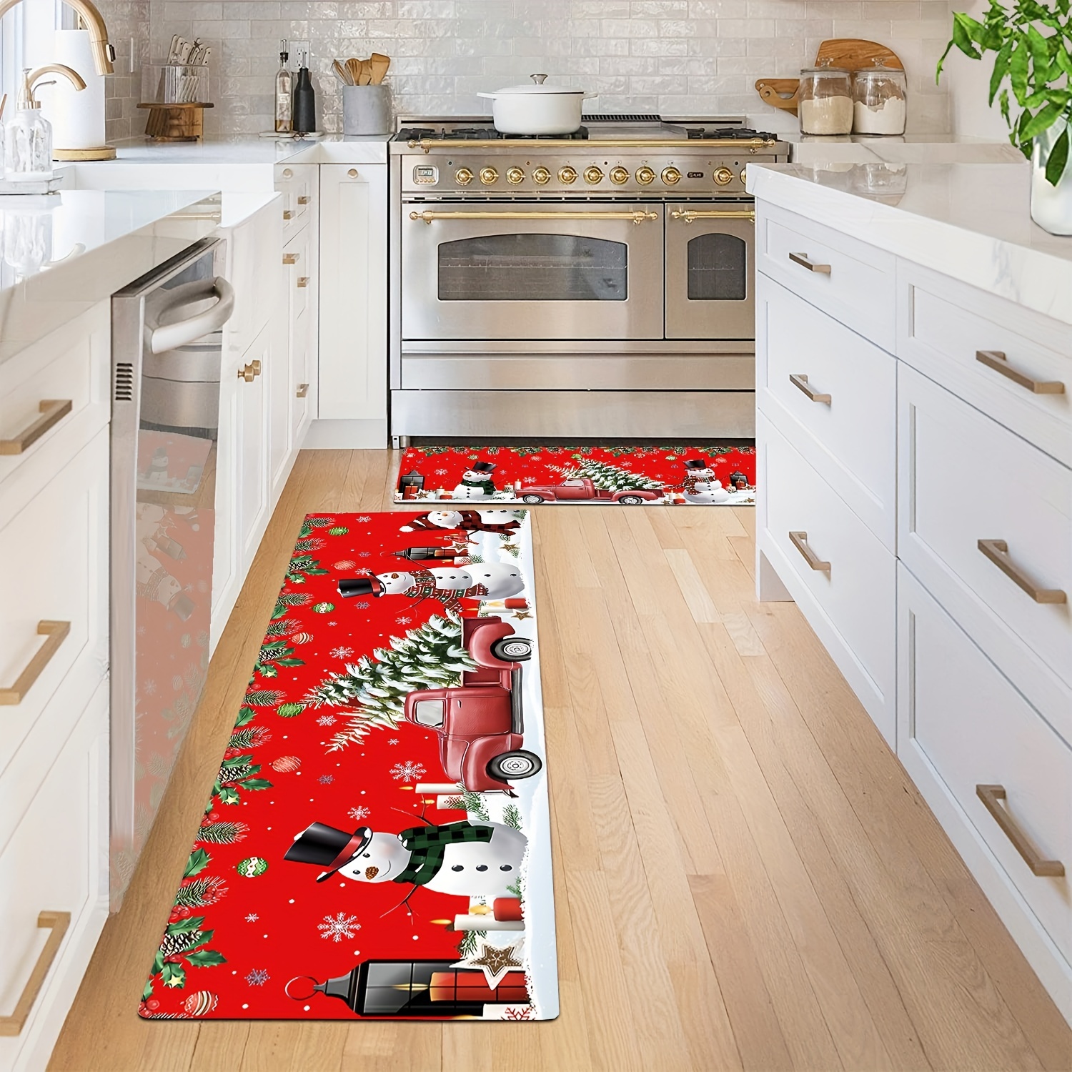 Red Truck Xmas Tree Kitchen Rugs and Mats Large Merry Christmas Anti  Fatigue Kitchen Floor Mat Farmhouse Wood Grain Comfort Standing Mat  Waterproof Kitchen Sink Mat for Floor Kitchen 