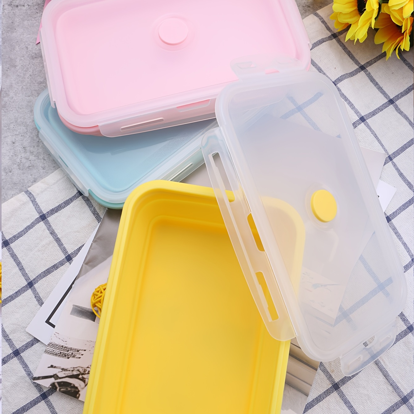 Lunch Box, BPA Free, Collapsible and Leakproof Silicone Food Storage  Containers with 3 Compartments Food Grade Silica gel Lunch Box 