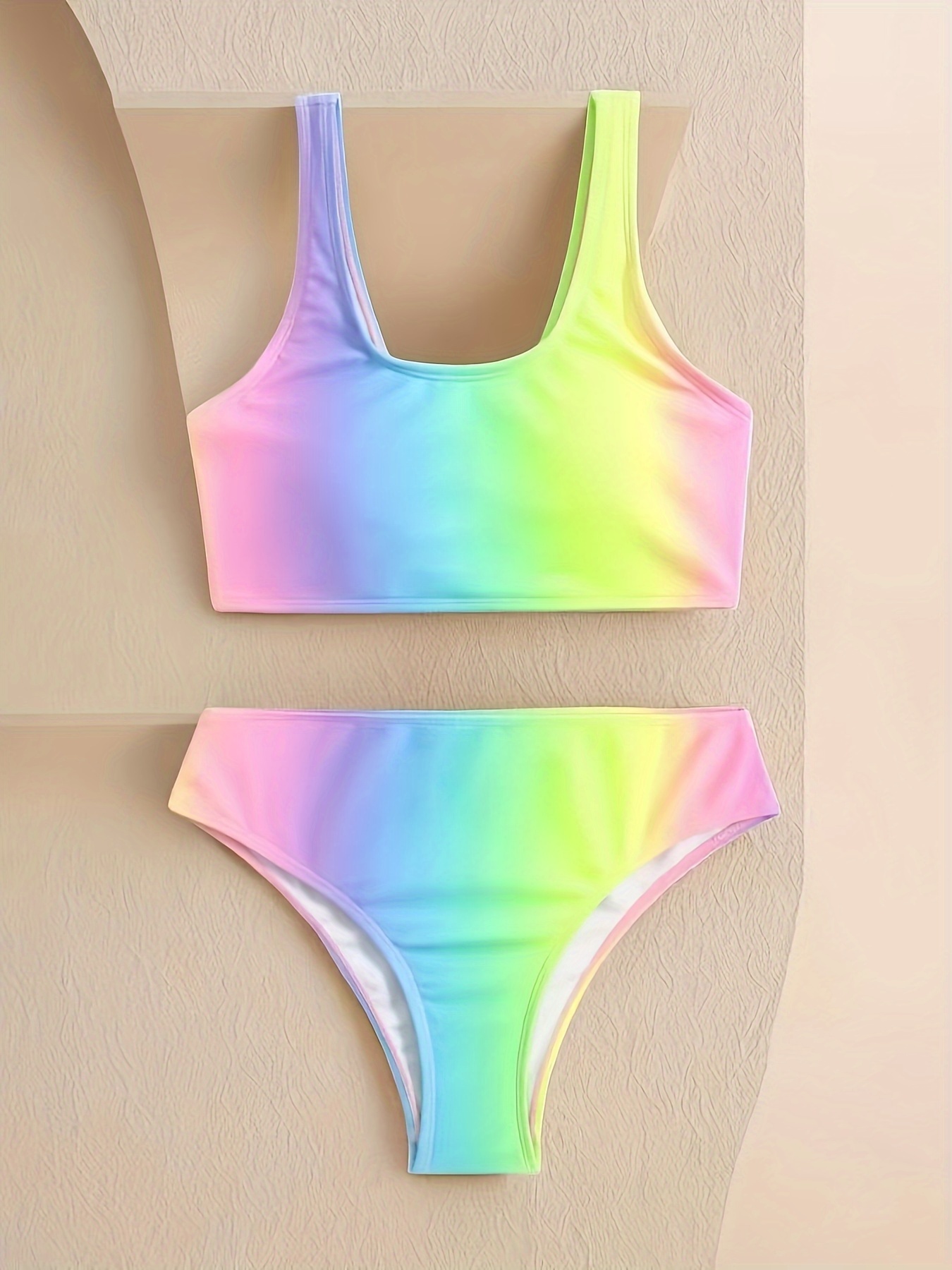 Girls Gradient Rainbow Bikini Swimwear Set Summer Beach Gift - Temu Canada