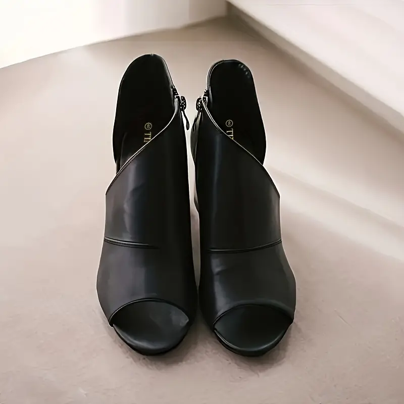 Women's Side Cut Block Heel Sandals Peep Toe Side Zipper - Temu