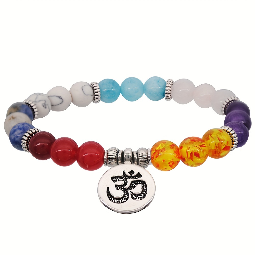 Natural Stone Agate Om Sign Pendant Healing Yoga Chakra Bracelet