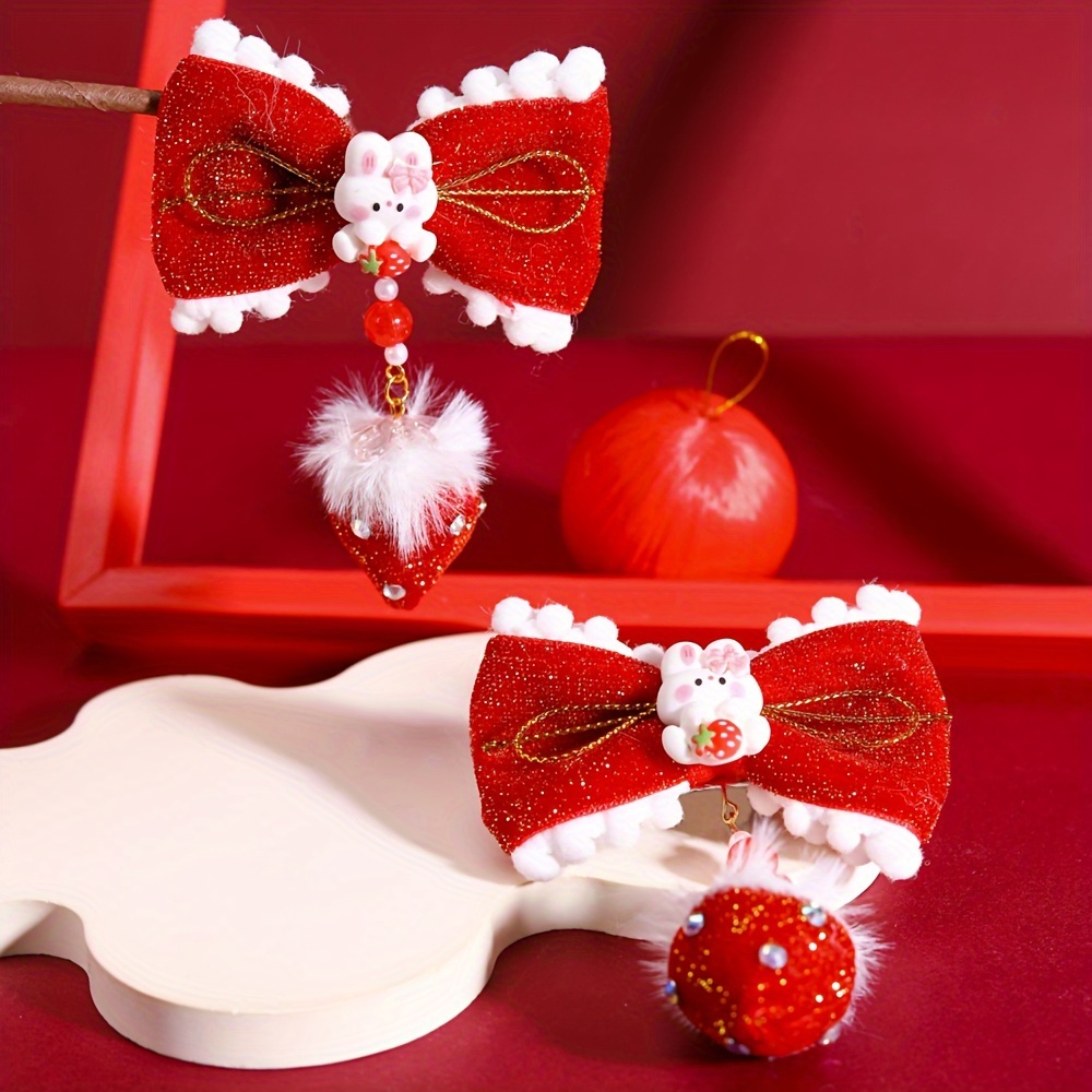 Cute Ribbon Bow Ornament Hair Clips, Girls Lovely Hairpins, Kids Hair Accessories,Temu